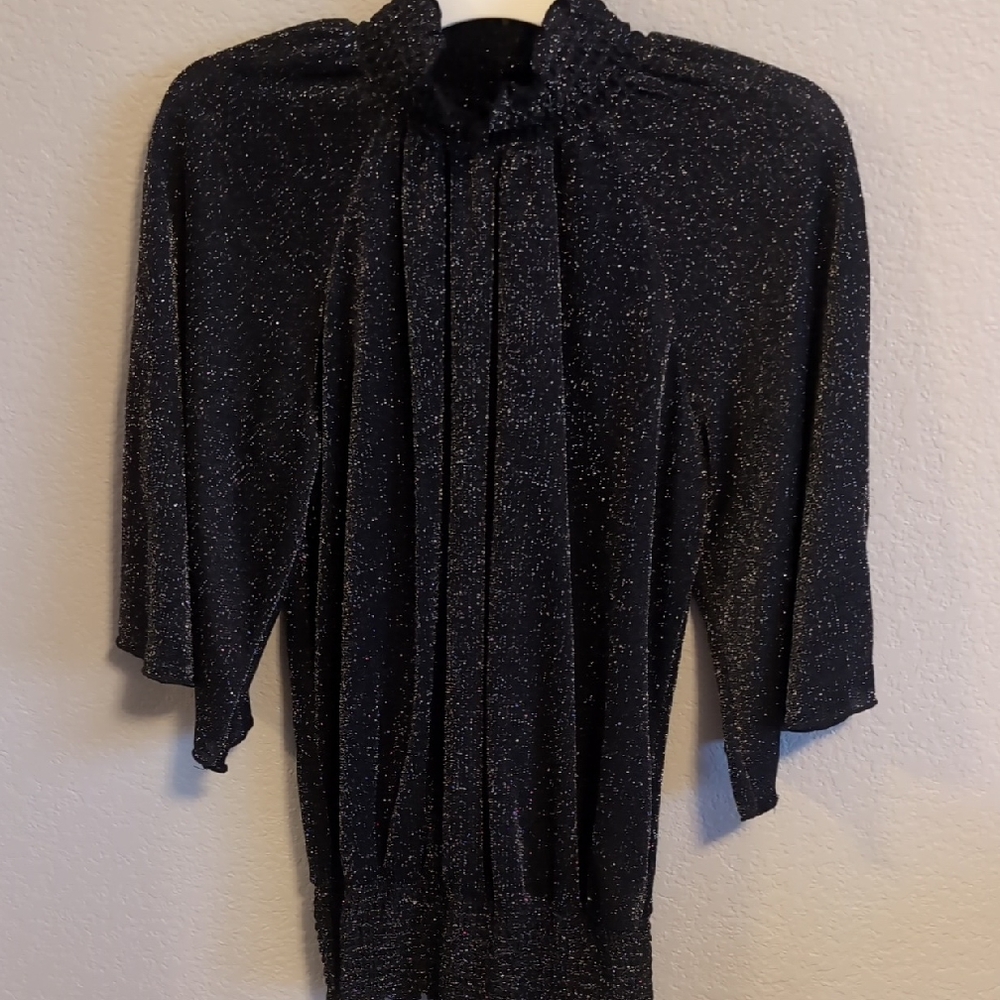 New Directions Black Metallic Knit Top